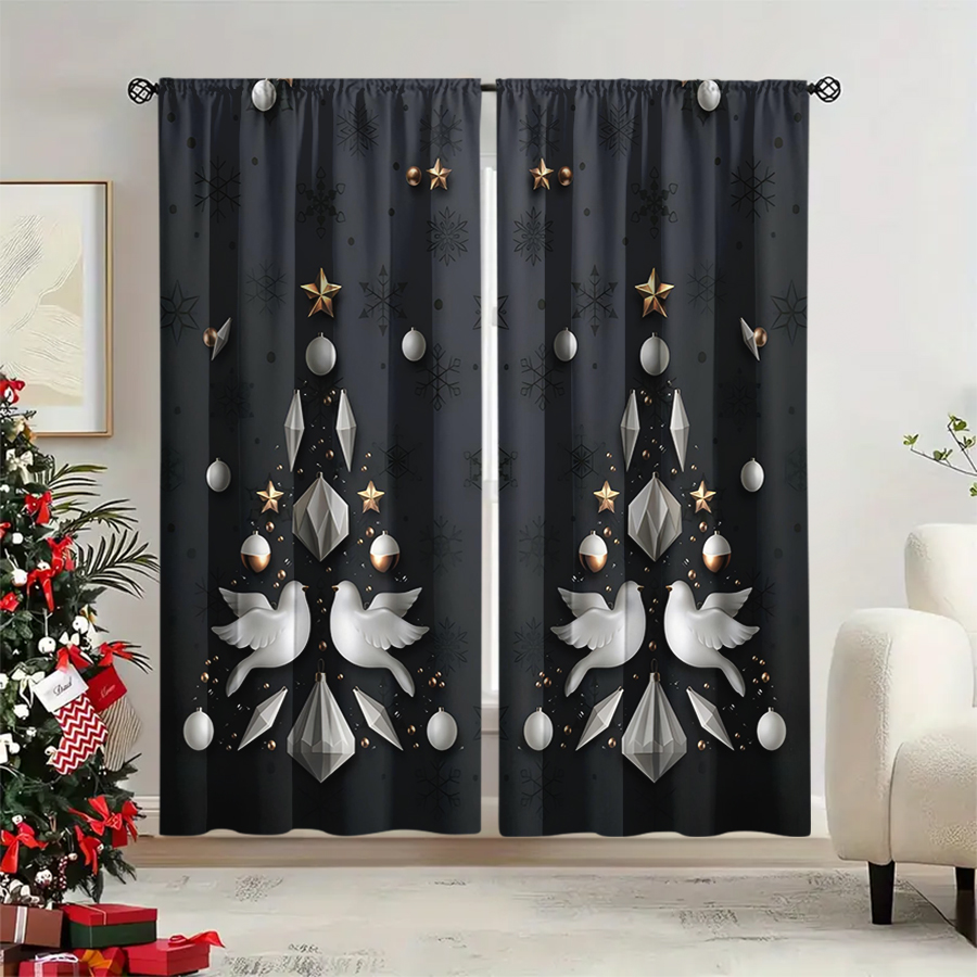 2PCS Christmas Winter Curtains - 3D Printing Cafe 评论和价格
